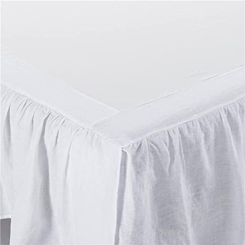 MEADOW PARK Washed French Linen Bed Skirt, Dust Ruffl, Twin Size 39" W x 75" L, Drop 16", Super Soft, Ruffle Style, White Color