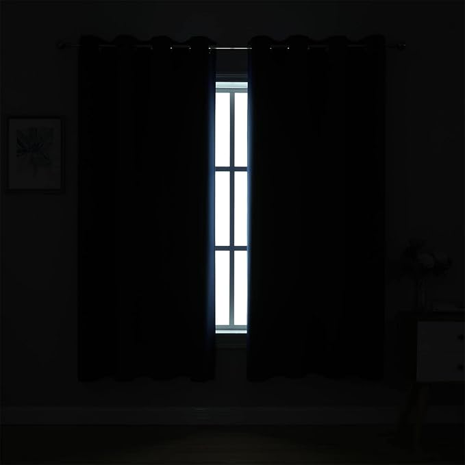 MIUCO 1 Pair Thermal Insulated Grommet 52-Inch-by-84-Inch Blackout Window Curtain Panels with 2 Tie Backs, Navy Blue