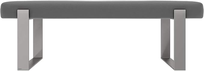 VANT Upholstered Bed Bench - Vintage Leather Light Grey - Brushed Nickel - Contemporary Modern, Bedroom Bench Seat, Hallway, or Entryway