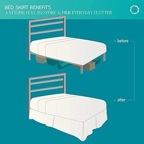 Rajlinen Ruffled Bed Skirt King, 15 Inch Drop Dust Ruffle with Split Corners, 100% Microfiber Bedskirt with Platform, Three-Sided Coverage Ruffled Gathering Design, Ivory