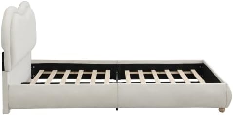 King Size Upholstered Platform Bed Frame, Modern Cloud Bedframe with Headboard, Low Profile Bed Floor Bed Frames with Soft Rounded Corners, No Box Spring Required, Easy Assembly, Chenille Cream