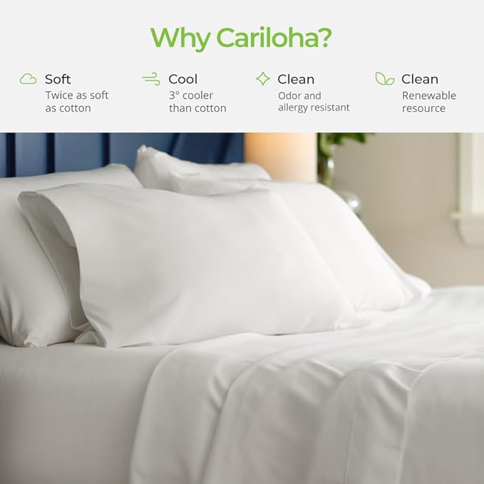 Cariloha Aloha Soft 4-Piece Sheet Set | White | King | Made from 100% Viscose derived from Bamboo | Introductory Sheet Line