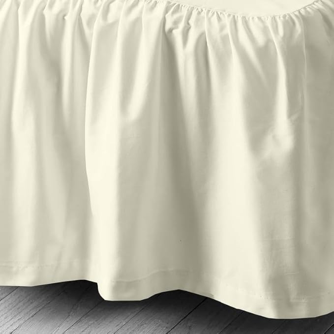 Rajlinen Ruffled Bed Skirt King, 15 Inch Drop Dust Ruffle with Split Corners, 100% Microfiber Bedskirt with Platform, Three-Sided Coverage Ruffled Gathering Design, Ivory