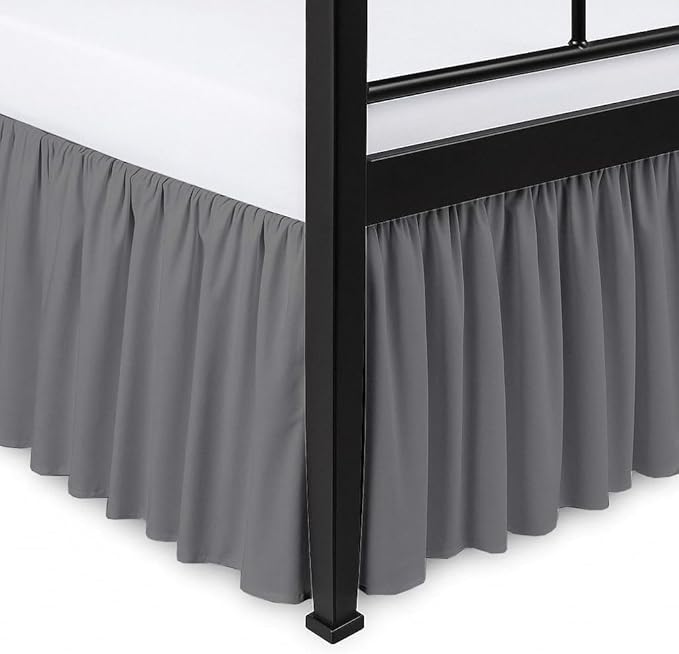 Ruffled Bed Skirt Split Corners with Platform, Tailored Fit Hotel Quality Wrinkle Free Ultra-Soft Microfiber Dust Ruffle, Upto 28 Inch Drop, Queen, Dark Grey