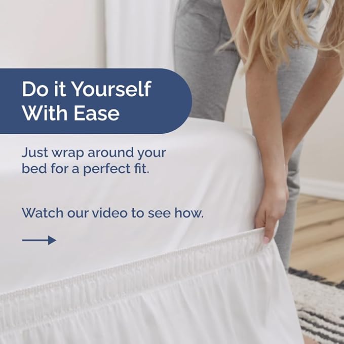 Wrap Around Dust Ruffle Bed Skirt - White - for Queen Size Beds with 18 Inch Drop - Easy Fit Elastic Strap - Adjustable Pleated Bedskirt w/Brushed Fabric - Wrinkle Free - for Women, Men, Kids & Teens