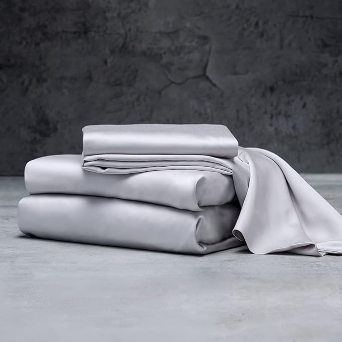 LUXOME Luxury Sheet Set | 100% Rayon (Viscose) from Bamboo | California King - Stone | Deep Pockets | 4-Piece Set (Fitted, Flat, 2 Pillowcases)