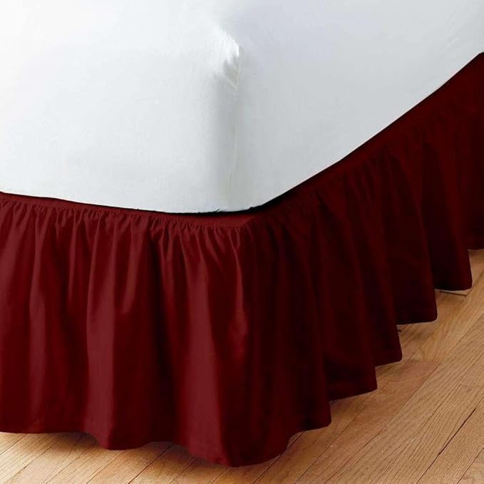 Sleepwell Ruffled Bed Skirt with Split Corners - 8 Inch Drop Poly Cotton/Microfiber Bedskirt with Platform Three Sided Coverage - Queen, Burgundy