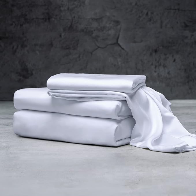 LUXOME Luxury Sheet Set | 100% Rayon (Viscose) from Bamboo | California King - White | Deep Pockets | 4-Piece Set (Fitted, Flat, 2 Pillowcases)