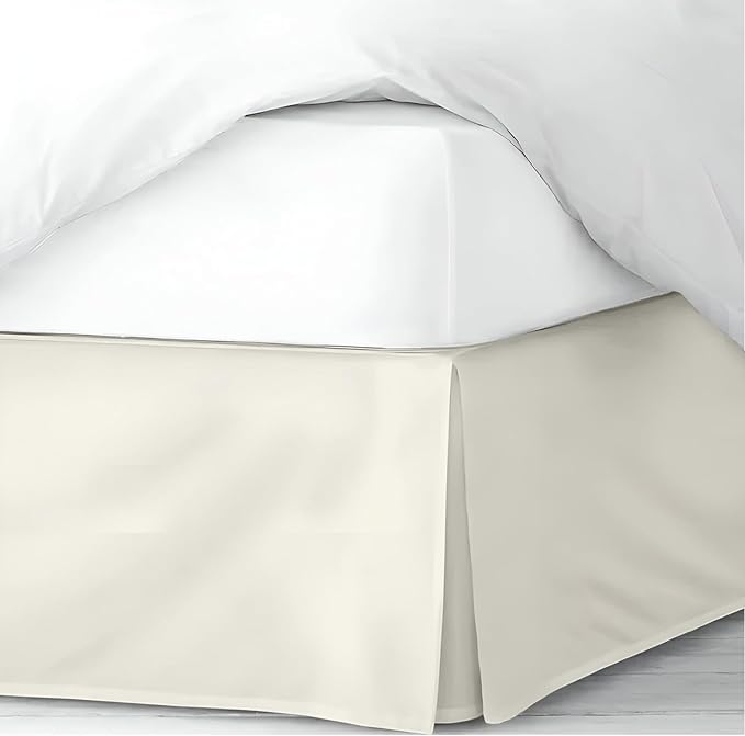 Pleated Bed Skirt King Size, 16" Drop with Platform Design for Secure Fit, Split Corners, Wrinkle-Resistant Microfiber for Modern Stylish Look, Tailored Bedding for Hotel Luxury - Ivory