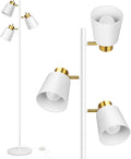 QiMH Tree Floor Lamps for Living Room, 67" Modern Standing Floor Lamp with 3 LED Bulb, Industrial Tall Lamp Reading Lighting for Bedroom Study Office Decor, 3 Rotatable Light Heads, White Gold