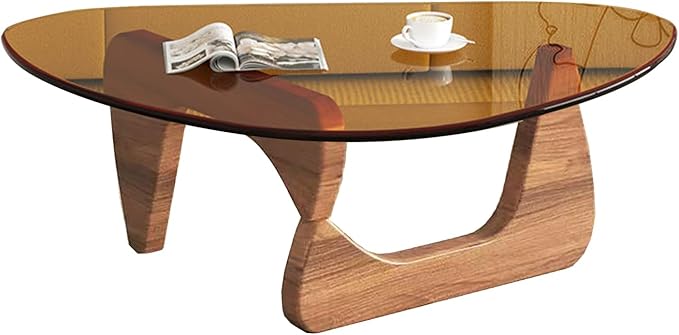 Modern Glass Coffee Table, Mid Century Small Coffee Table, Coffee Table for Living Room,Suitable for Bedroom Living Room Reception Office Tables (Walnut/Brown, Small)