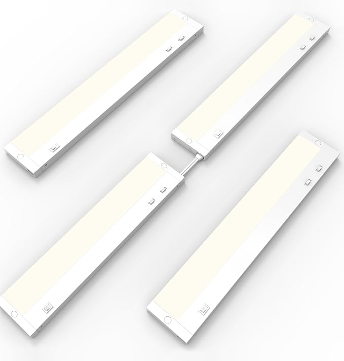 12 Inch Under Cabinet Lighting Plug in, 7W 120V 3 Color 3000K/4000K/5000K, 3 Brightness, Super Bright, Ultra Thin Under Counter Lights for Kitchen, Linkable LED Cabinet Light, White 4Pack