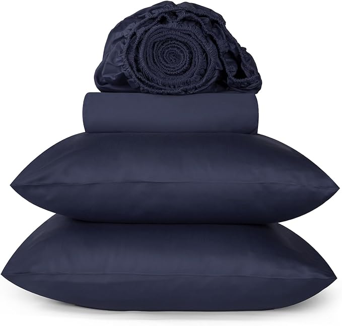 URBANHUT 800 Thread Count 100% Cotton King Size Sheets, Luxury 4 Piece King Bedsheets, Hotel Sheets Sateen Finish - Better Than Egyptian, 16" Elasticized Deep Pocket - Navy Blue