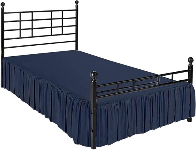 Navy Blue Solid Ruffled Bed Skirt Full XL-22 Inch Drop Split Corner, Microfiber Bedskirt with Platform Three Sided Coverage