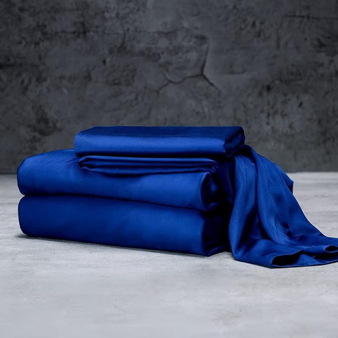 LUXOME Luxury Sheet Set | 100% Rayon (Viscose) from Bamboo | California King - Sapphire | Deep Pockets | 4-Piece Set (Fitted, Flat, 2 Pillowcases)