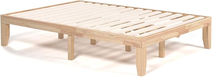 Giantex 14 Inch Full Wood Platform Bed Frame, Minimalist Style Mattress Foundation with Solid Rubber Wood, Heavy Duty Slat Support, Without Headboard, Easy Assembly, No Box Spring Needed, Natural