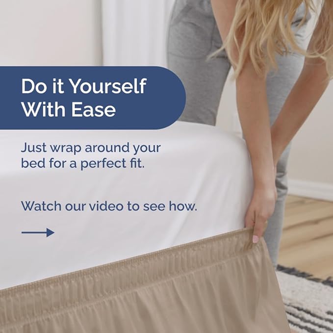 Wrap Around Dust Ruffle Bed Skirt - Cream - for King Size Beds w/ 16 Inch Drop - Easy Fit Elastic Strap - Adjustable Pleated Bedskirt w/Brushed Fabric, Wrinkle & Fade Free Women, Men, Kids & Teens