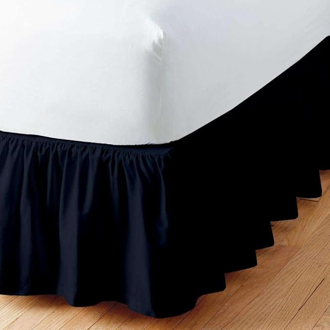 Navy Blue Solid Ruffled Bed Skirt Full XL-22 Inch Drop Split Corner, Microfiber Bedskirt with Platform Three Sided Coverage