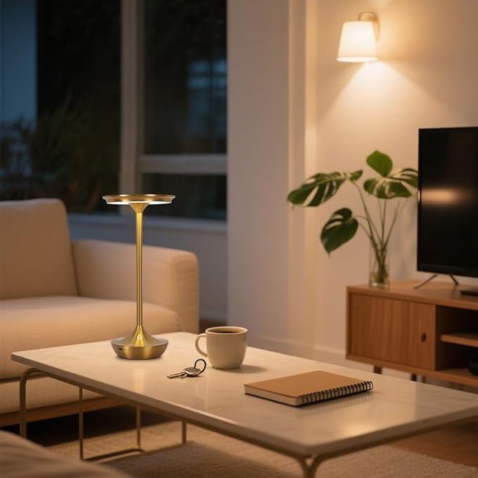 EJQ Rechargeable Cordless Table Lamp, 6000mAh Battery Operated LED Table Lights,Touch Control - 3 Color Dimmable for Bedroom, Patio, Cofee, Outdoor,Dining Home,Restaurant&Living Room-Gold