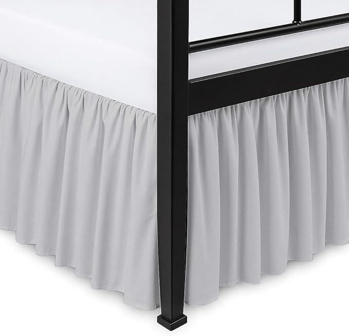 Ruffled Bed Skirt Split Corners with Platform, Tailored Fit Hotel Quality Wrinkle Free Ultra-Soft Microfiber Dust Ruffle, Upto 24 Inch Drop, Full XL, Light Grey