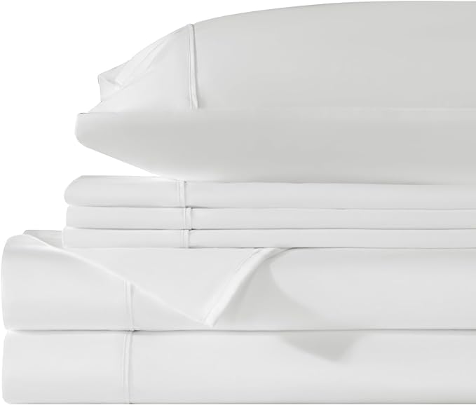 LBRO2M 1000 Thread Count 100% Egyptian Cotton Sheets Set 6 Piece Sets Full Size Bed Sheet Deep Pocket Sheet Set 16" Soft Comfortable All Season (Full, White)
