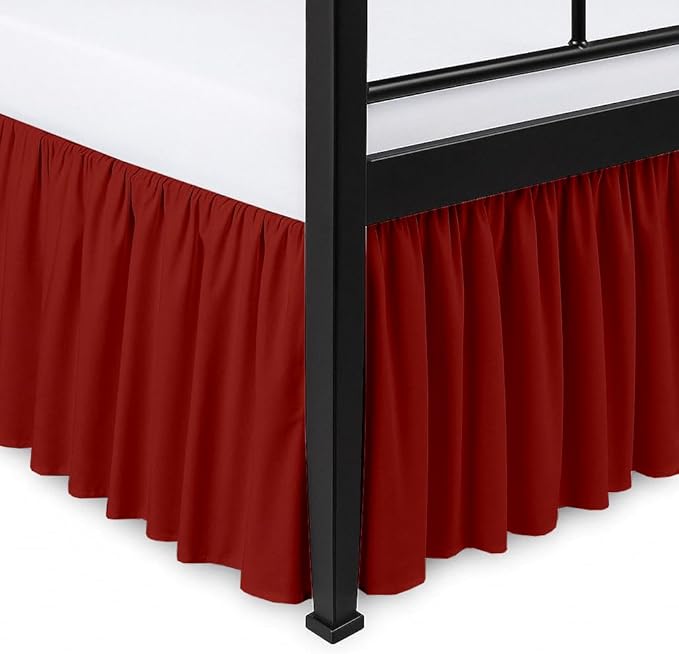 Ruffled Bed Skirt Split Corners with Platform, Tailored Fit Hotel Quality Wrinkle Free Ultra-Soft Microfiber Dust Ruffle, Upto 21 Inch Drop, Queen, Burgundy