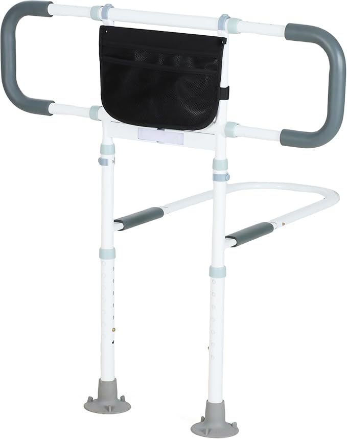 Bed Rails for Elderly Adults Safety - Elderly Assistance Products, Bedrails for Rlderly Adults Grab Bar Bed Handrails, Bed Rail with Pocket, Motion Sensor Light Fits King, Queen, Full, Twin (White)