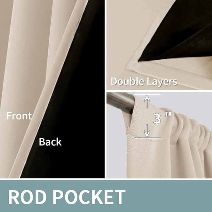 BGment Champagne Blackout Curtains for Bedroom 63 Inch Length, Thermal Insulated Full Room Darkening Soundproof Window Curtains Drapes with Rod Pocket, 2 Panels，Each Panel 52 Inch Wide