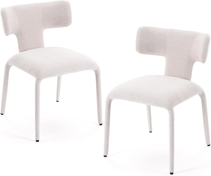 Kidol & Shellder Dining Chairs Set of 4,Modern Upholstered Fabric Dining Room Chairs with Curved Barrel Back,Armless Kitchen Chairs with Metal Legs and Padded Seat for Living Room and Bedroom Beige