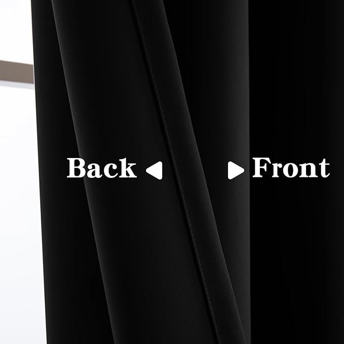 Black Blackout Curtains 108 Inch Length 2 Panels Set, Black Out Curtains for Bedroom 108 Inch Long, Rod Pocket Energy Saving Room Darkening Drapes for Living Room Window(W52 x L108)
