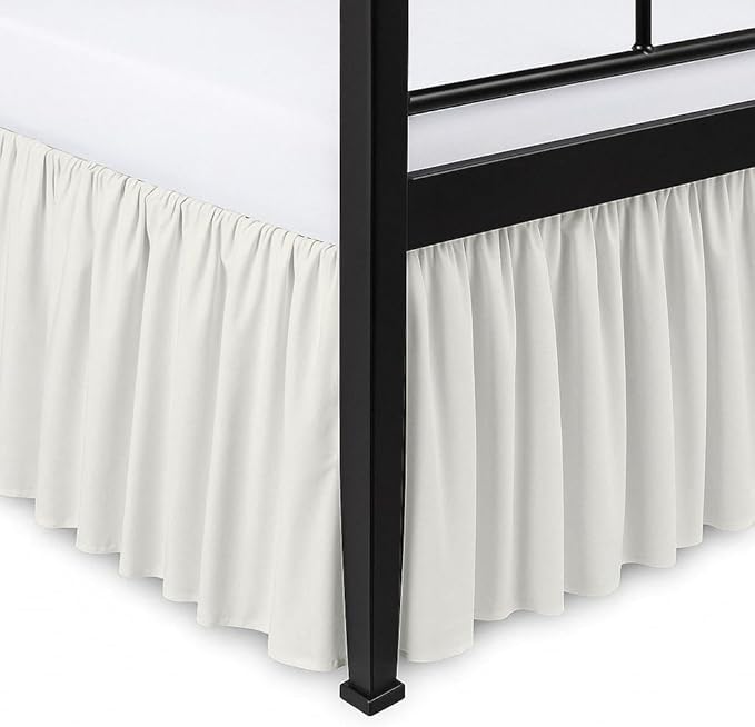 Ruffled Bed Skirt Split Corners with Platform, Tailored Fit Hotel Quality Wrinkle Free Ultra-Soft Microfiber Dust Ruffle, Upto 10 Inch Drop, Full XL, Ivory