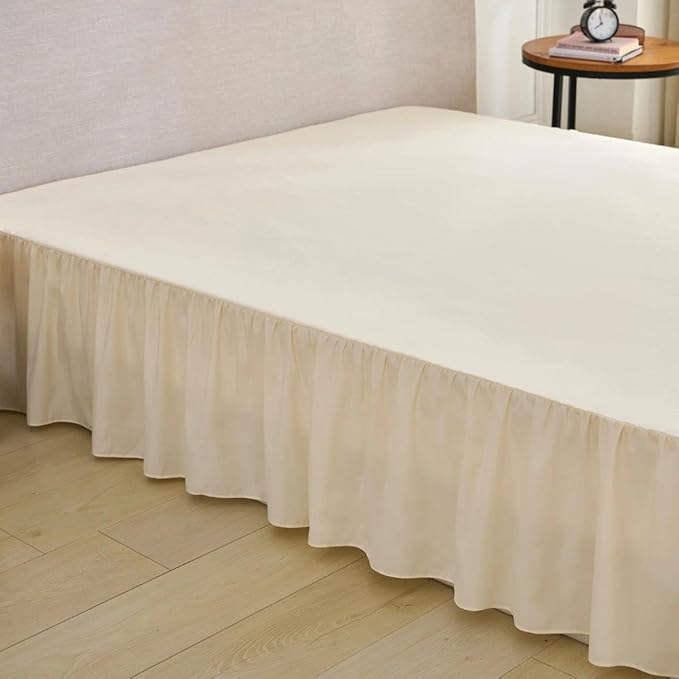 Bed Skirt Queen Size Ruffled Bed Skirt with Split Corners, Queen Bed Skirts 14 Inch Drop with Platform, 14'' Queen, Beige