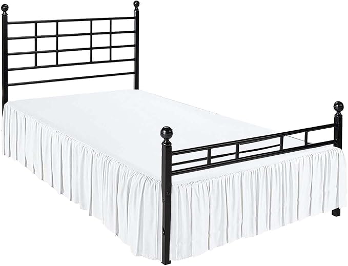 White Solid Ruffled Bed Skirt Twin-XL-30 Inch Drop Split Corner, Microfiber Bedskirt with Platform Three Sided Coverage