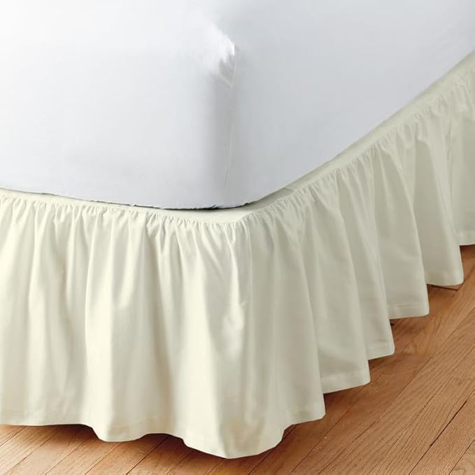 Rajlinen Ruffled Bed Skirt Queen, 21 Inch Drop Dust Ruffle with Split Corners, 100% Microfiber Bedskirt with Platform, Three-Sided Coverage Ruffled Gathering Design, Ivory