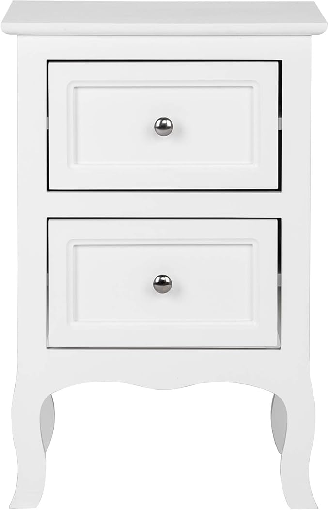Bonnlo White Nightstand with 2 Drawers, Night Stands for Bedrooms, Small Bed Side Table/White Night Stand with Drawers for Small Spaces, College Dorm, Kids’ Room, Living Room, French, 16W x 12D x 24H