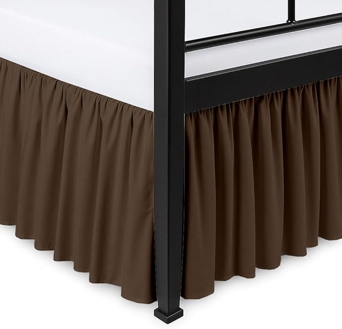 Ruffled Bed Skirt Split Corners with Platform, Tailored Fit Hotel Quality Wrinkle Free Ultra-Soft Microfiber Dust Ruffle, Upto 16 Inch Drop, Full, Chocolate