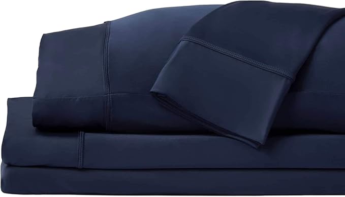 SHEEX - Original Performance Sheets Set (King/California King) Navy - Cooling Sheets - Moisture Wicking - 1 Flat Cooling Sheet, 1 Fitted Cooling Sheet, 2 Pillow Covers - Wrinkle Free - Sleep Aid