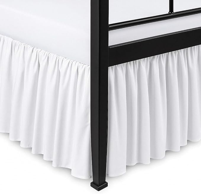 Ruffled Bed Skirt Split Corners with Platform, Tailored Fit Hotel Quality Wrinkle Free Ultra-Soft Microfiber Dust Ruffle, Upto 18 Inch Drop, King, White