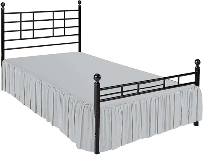 Light Grey Solid Ruffled Bed Skirt Short Queen-8 Inch Drop Split Corner, Microfiber Bedskirt with Platform Three Sided Coverage