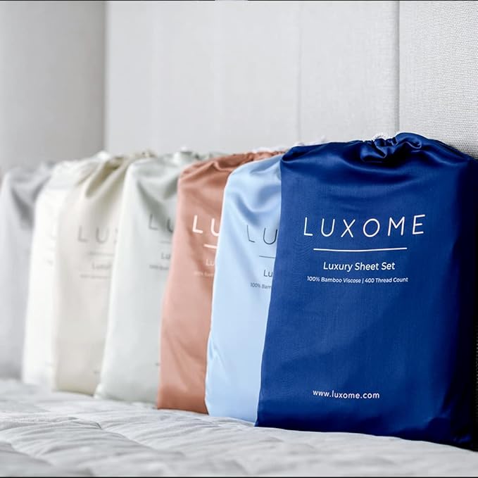 LUXOME 100% Rayon (Viscose) from Bamboo Pillowcase Set (Standard/Queen) | 400 Thread Count | Moisture-Wicking | Envelope Closure | Ocean