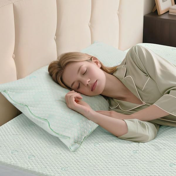 ACCURATEX Cooling Memory Foam Pillows for Sleeping King Size Set of 2, Adjustable Fluffy Pillows with Removable Cover, Cool Bed Pillow for Side Back Stomach Sleepers, Machine Washable, Green
