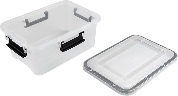 10 Liters Clear Storage Box with Latch Clips/Lid, Plastic Airtight Pet Food Containers Set of 6