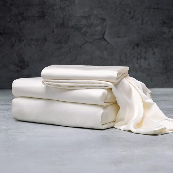 LUXOME Luxury Sheet Set | 100% Rayon (Viscose) from Bamboo | Twin Size - Ivory | Deep Pockets | 3-Piece Set (Fitted, Flat, Pillowcase)