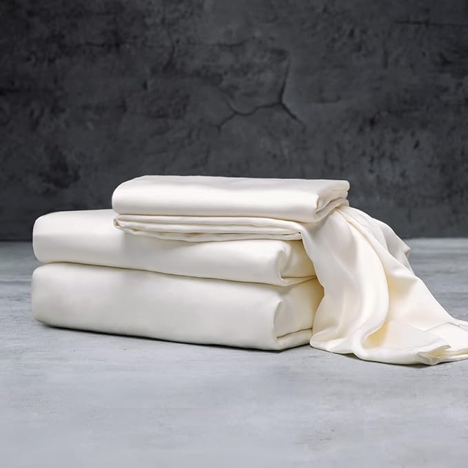 LUXOME Luxury Sheet Set | 100% Rayon (Viscose) from Bamboo | Twin XL - Ivory | Deep Pockets | 3-Piece Set (Fitted, Flat, Pillowcase)