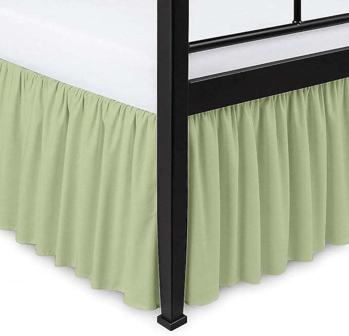 Ruffled Bed Skirt Split Corners with Platform, Tailored Fit Hotel Quality Wrinkle Free Ultra-Soft Microfiber Dust Ruffle, Upto 24 Inch Drop, Twin XL, Sage