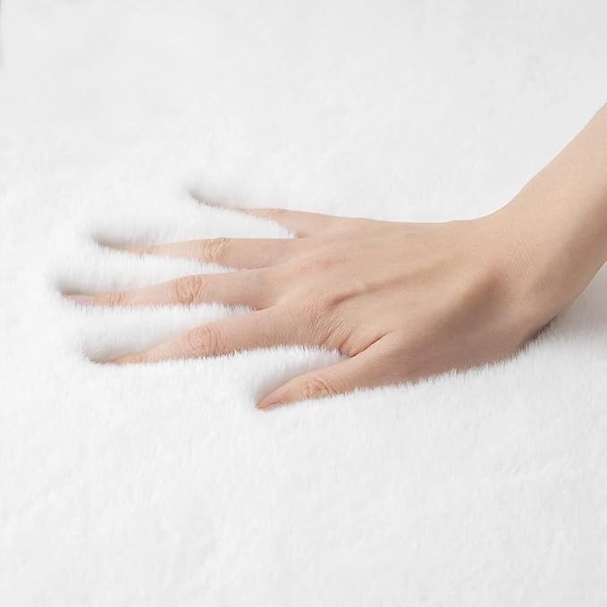 Fuzzy White Machine Washable Runner Faux Rabbit Furry Fur Rugs for Bedroom Plush Runner Rugs for Hallway 2x10 Rectangle Rug Home Décor