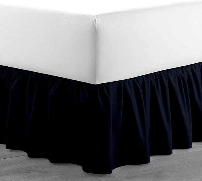 Navy Blue Solid Ruffled Bed Skirt Full-28 Inch Drop Split Corner, Microfiber Bedskirt with Platform Three Sided Coverage
