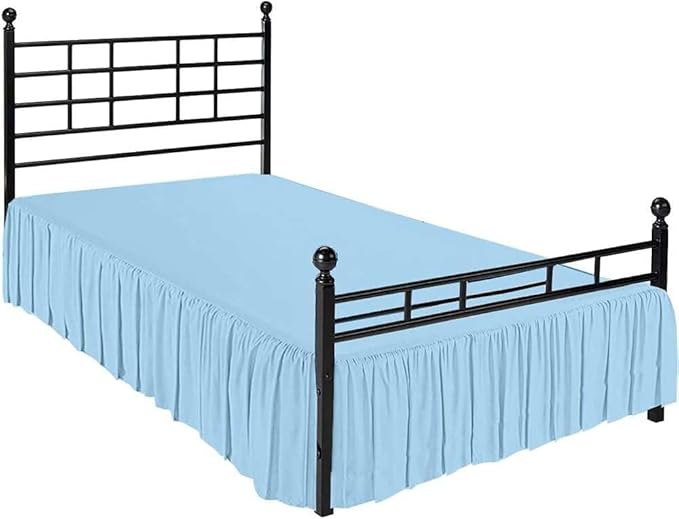 Light Blue Solid Ruffled Bed Skirt Full-XL-15 Inch Drop Split Corner, Microfiber Bedskirt with Platform Three Sided Coverage