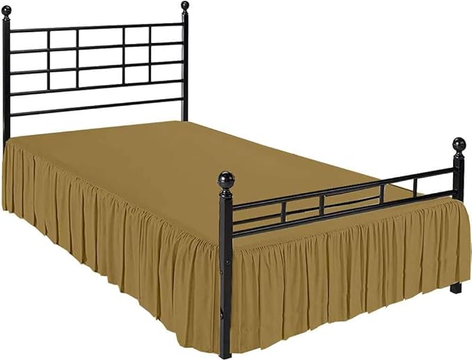 Taupe Solid Ruffled Bed Skirt Queen-28 Inch Drop Split Corner, Microfiber Bedskirt with Platform Three Sided Coverage