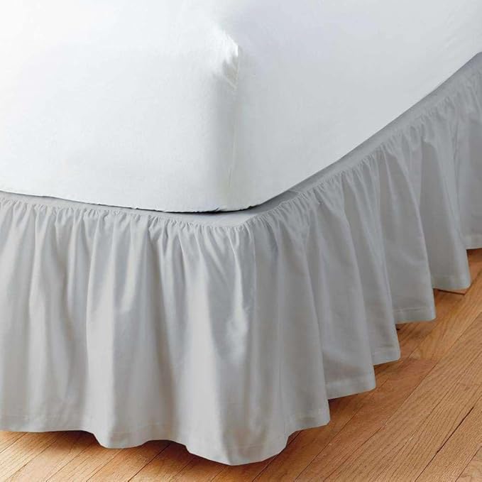 Light Grey Solid Ruffled Bed Skirt King-8 Inch Drop Split Corner, Microfiber Bedskirt with Platform Three Sided Coverage